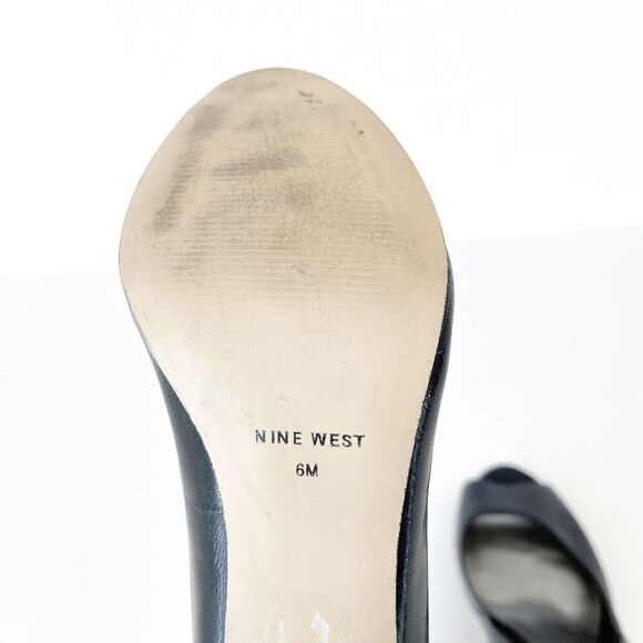 Nine West Womens Leather Peep Toe Stiletto Heel Slip-on Pumps Black Size 6M - Picture 8 of 9